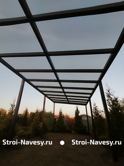 Навес из поликарбоната односкатный прямоугольный для зоны отдыха на даче
