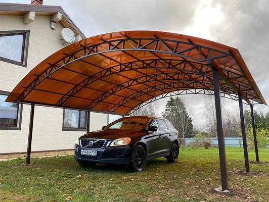 Навес из поликарбоната арочный коричневый для 2 машин