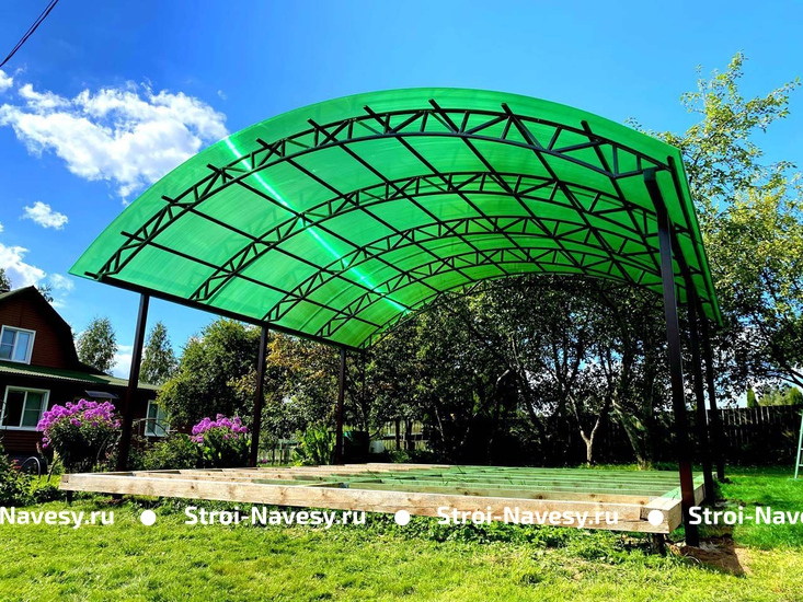 Навес из поликарбоната арочный зеленый для авто Навес из поликарбоната арочный зеленый для авто