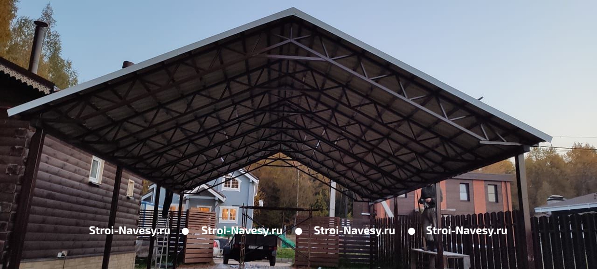 Навес из профлиста двускатный для 2 и более машин