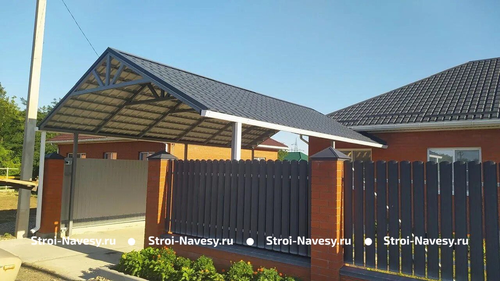 Навес с металлочерепицей двускатный для авто