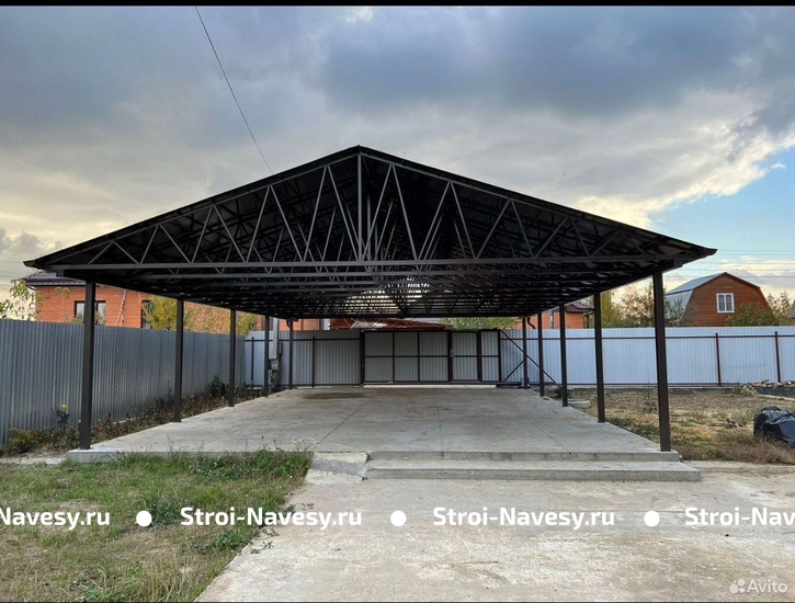 Навес из поликарбоната двускатный для 2 и более авто