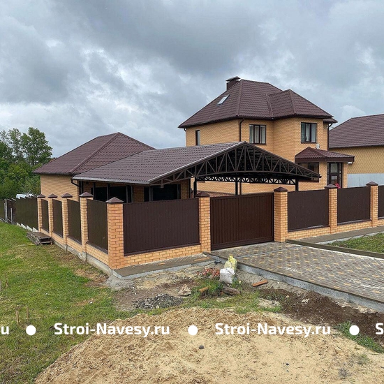 Навес из металлочерепицы двускатный для авто