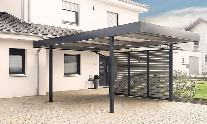 Навес «хай-тек» из поликарбоната для автомобиля односкатный