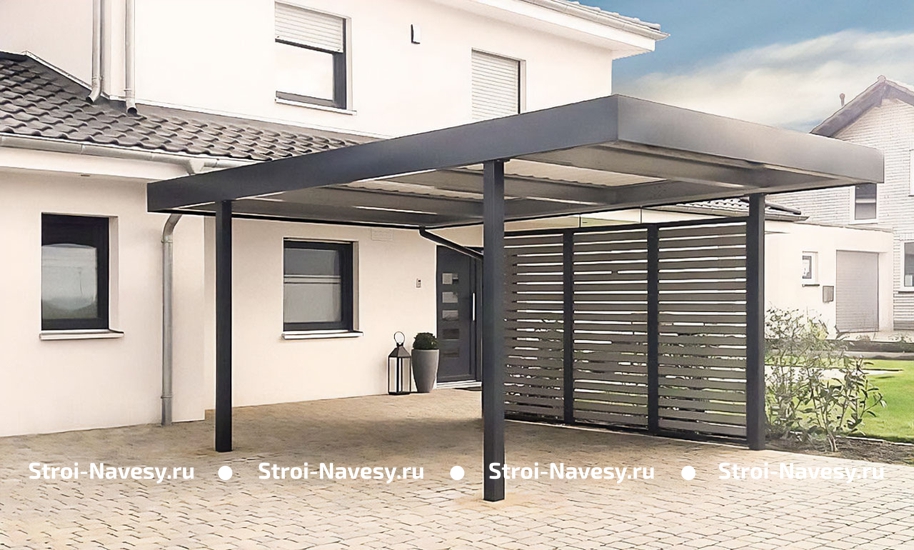 Навес «хай-тек» из поликарбоната для автомобиля односкатный