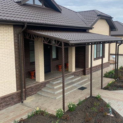 Навес из металлочерепицы односкатный пристрой к дому