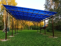 Навес из поликарбоната односкатный синий для автомобиля