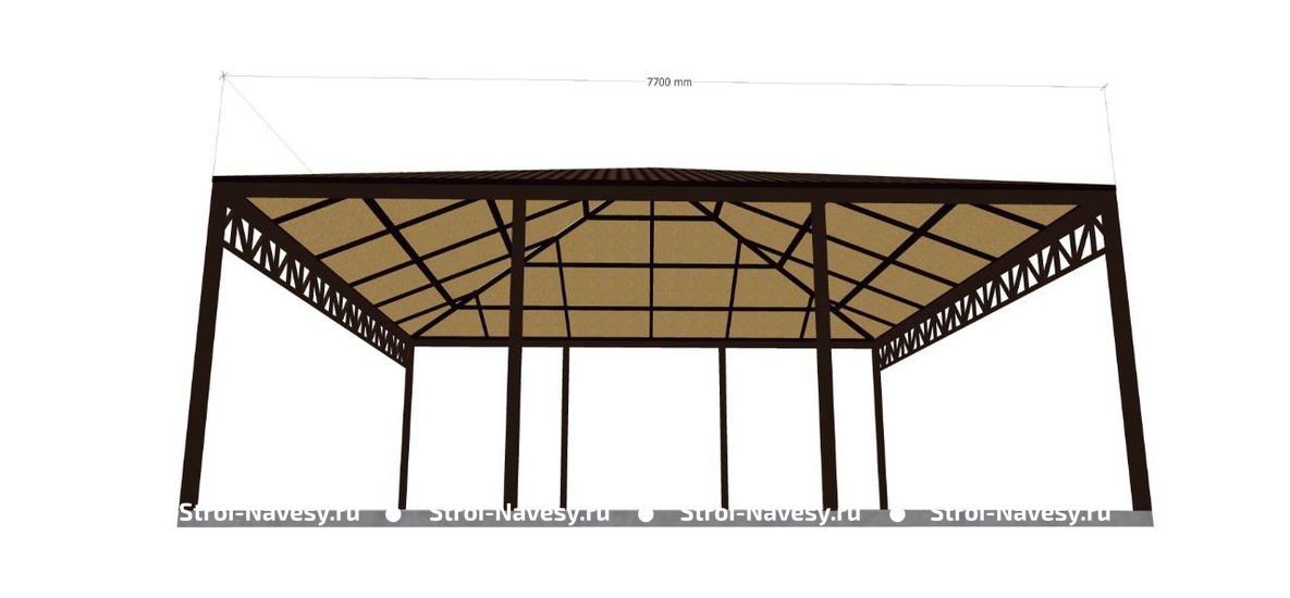 Навес из поликарбоната нестандартный с пирамидальной кровлей во дворе к дому