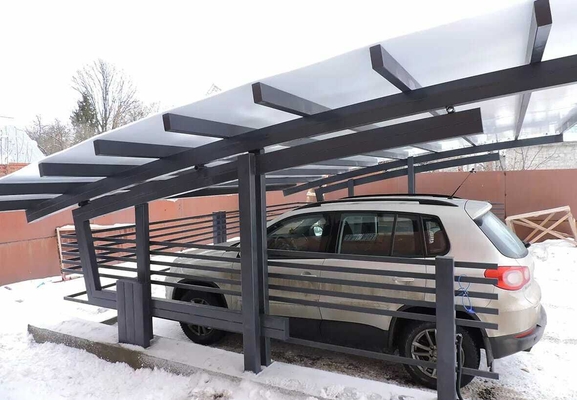 Навес из монолитного поликарбоната односкатный дизайнерский для 2 авто